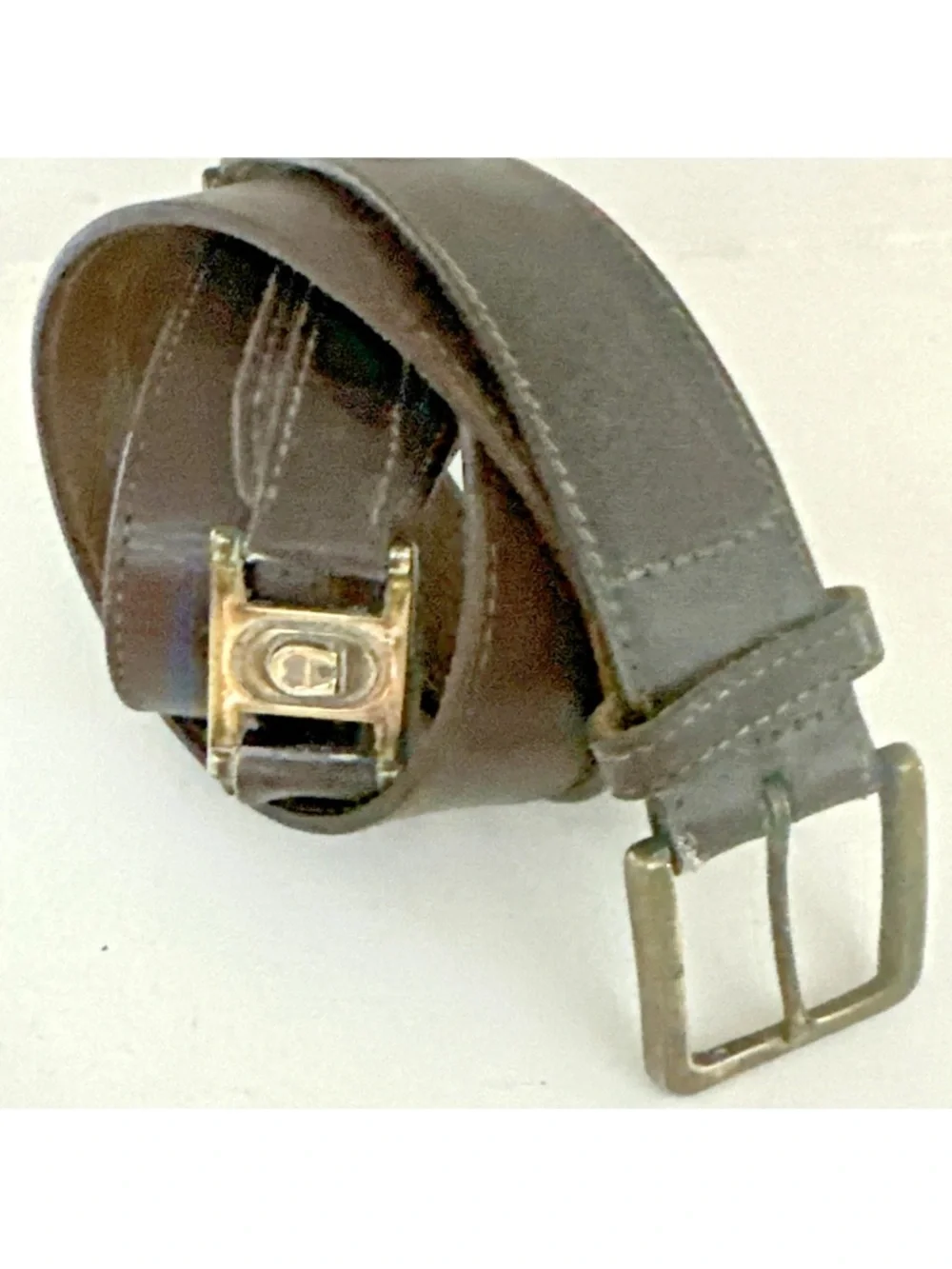 Etienne Aigner HAND MADE Leather Belt  42 Logo Buckle  Brown Vintage